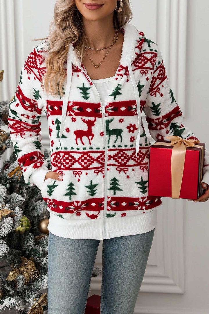 Damen-Kapuzenpullover mit Reißverschluss und Weihnachtsmotiv – Nolwenn