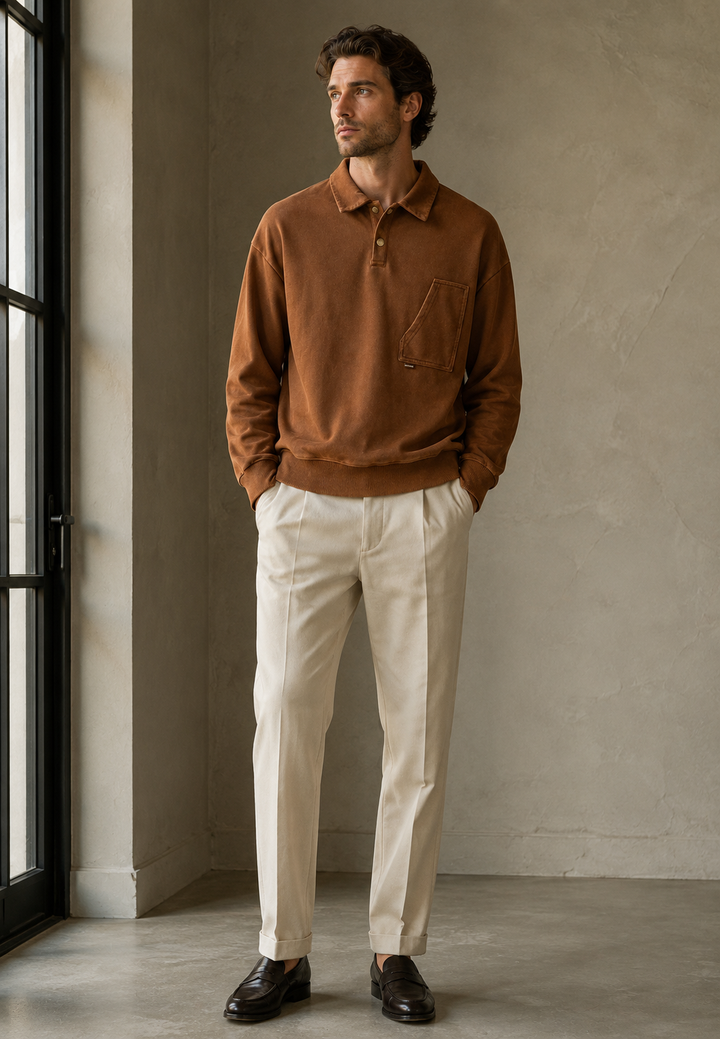 Langärmliges Polohemd mit Washed-Effekt – Dante