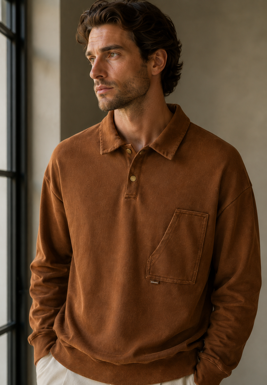 Langärmliges Polohemd mit Washed-Effekt – Dante