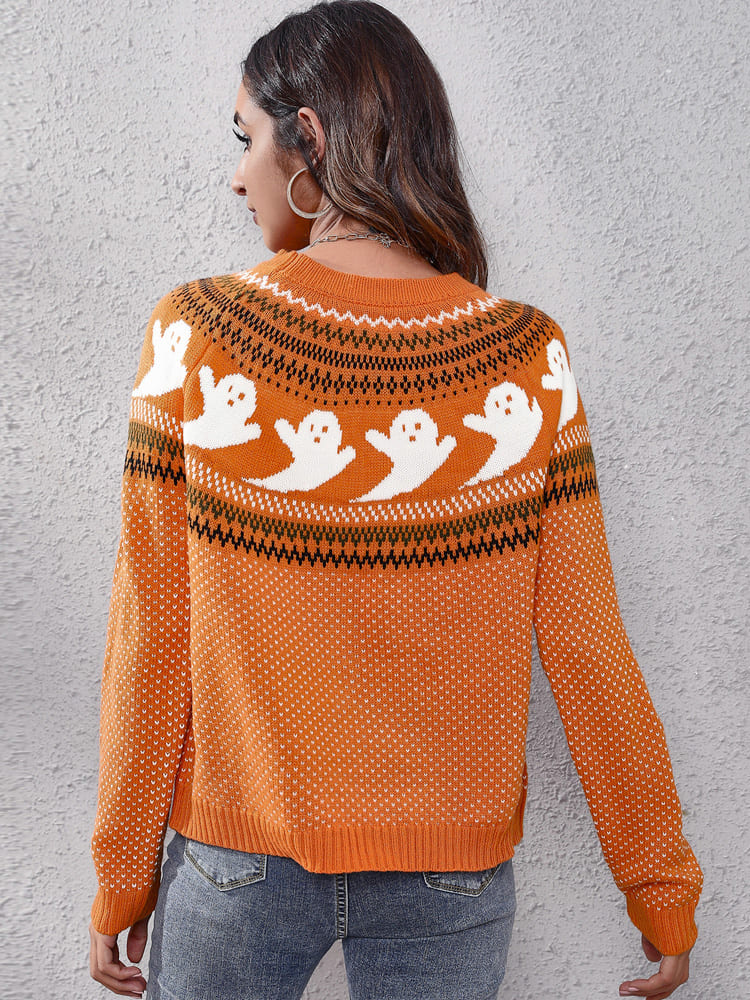 Strickpullover mit Rundhalsausschnitt und Retro-Motiv im literarischen Stil – Nerissa