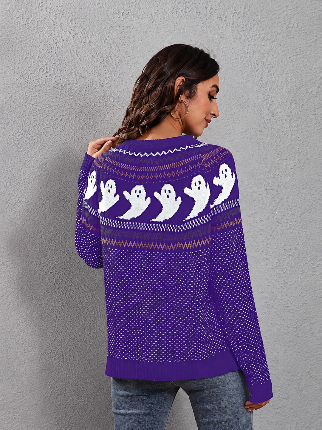 Strickpullover mit Rundhalsausschnitt und Retro-Motiv im literarischen Stil – Nerissa