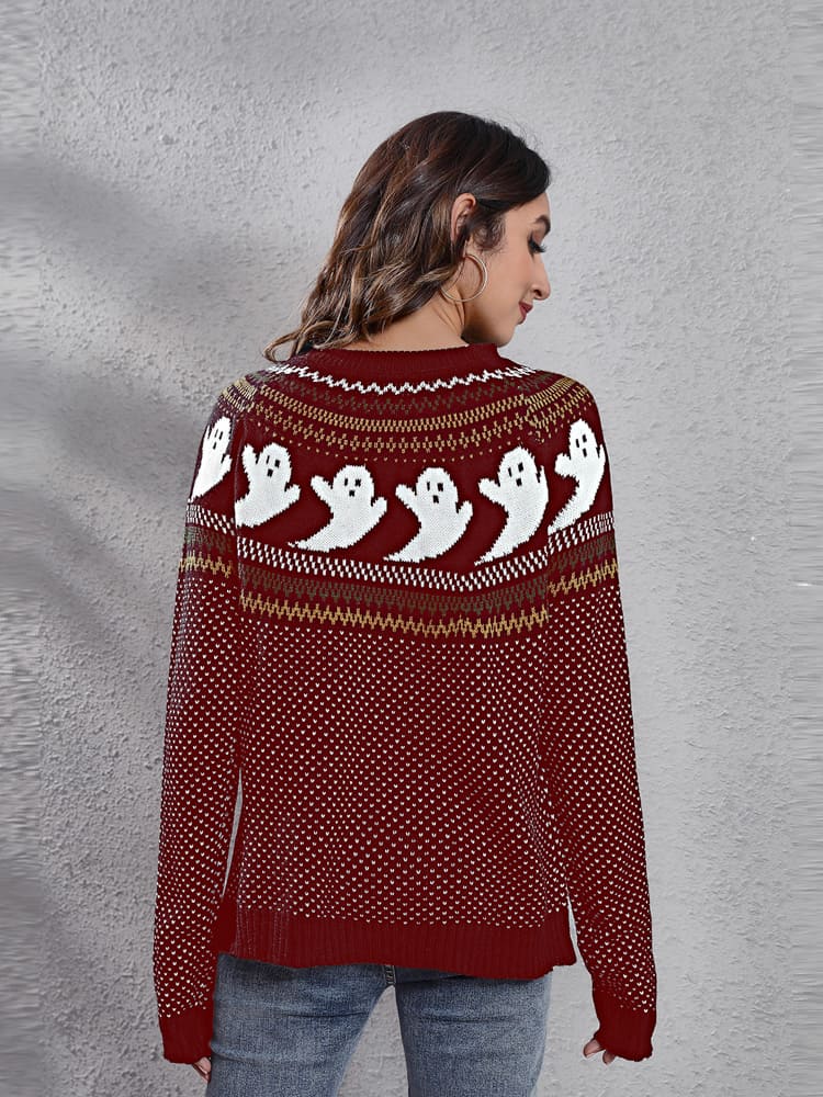 Strickpullover mit Rundhalsausschnitt und Retro-Motiv im literarischen Stil – Nerissa
