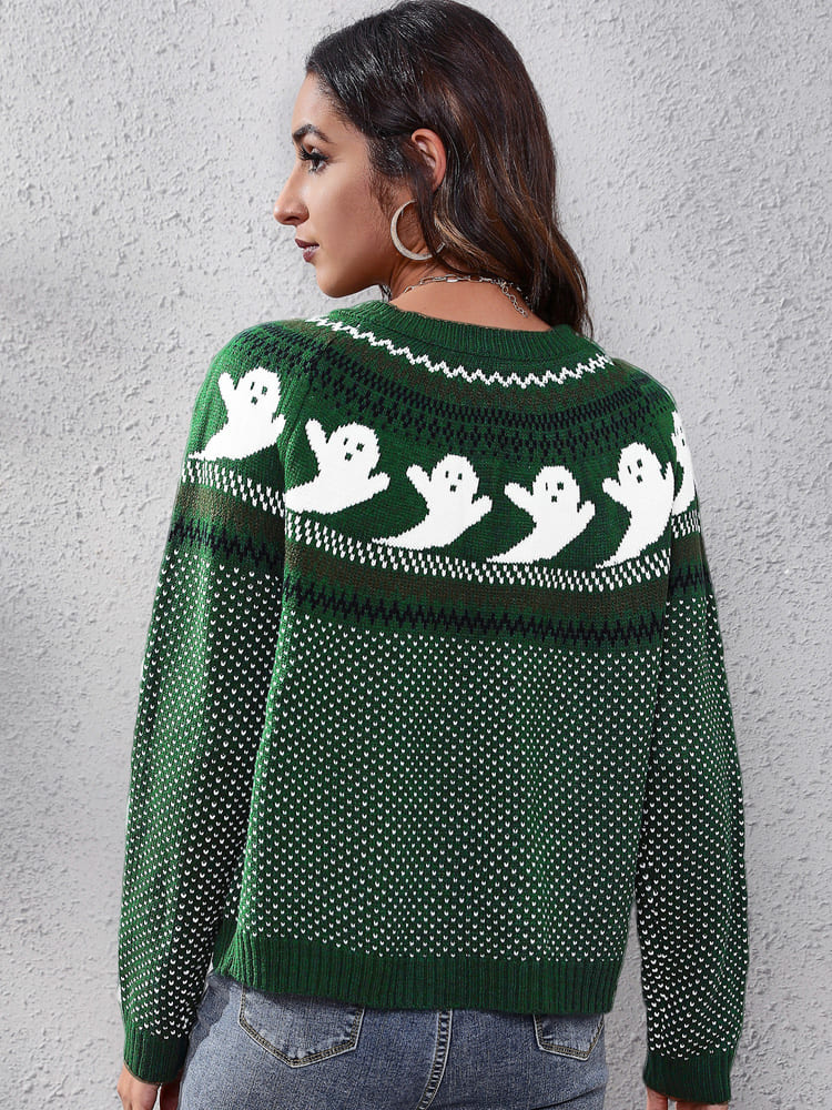 Strickpullover mit Rundhalsausschnitt und Retro-Motiv im literarischen Stil – Nerissa