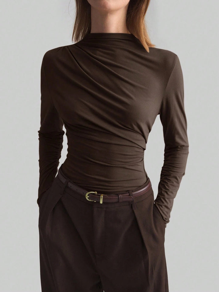 Damen-Top mit asymmetrischem, drapiertem Ausschnitt und langen Ärmeln – Ronja