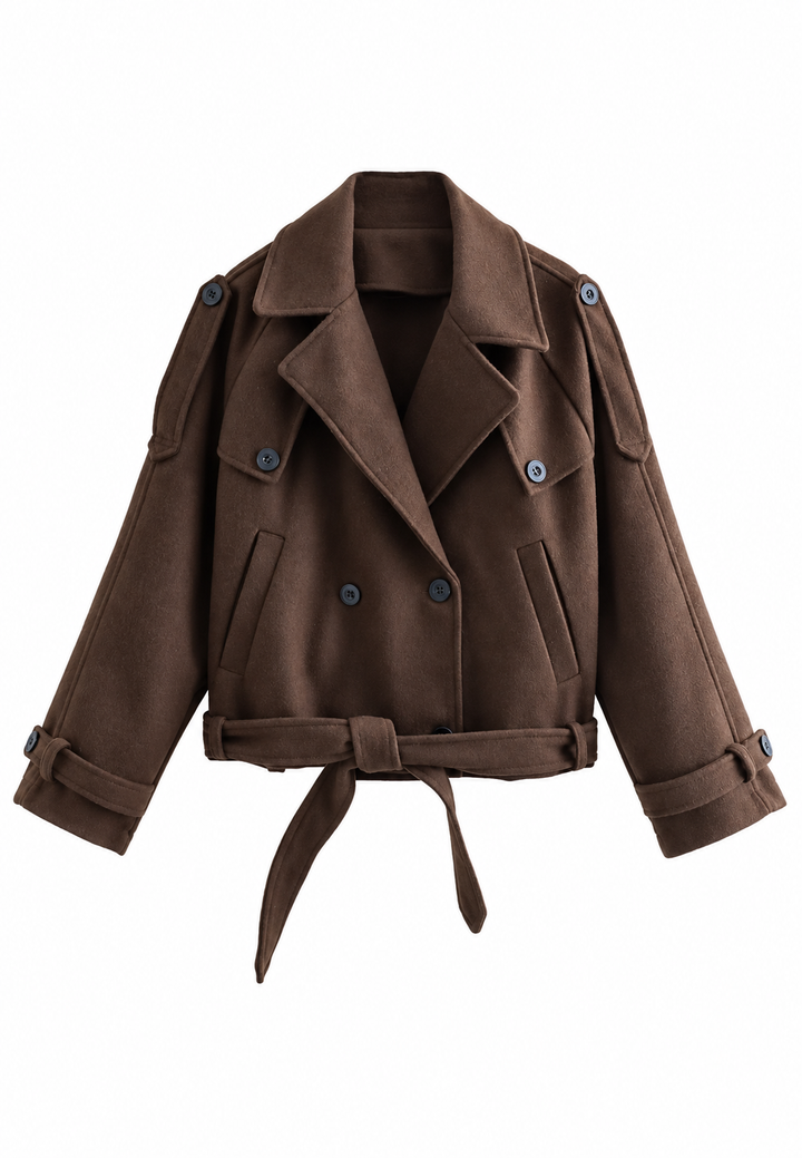 Kurzer Damen-Trenchcoat mit Gürtel und doppelter Knopfleiste – Élise