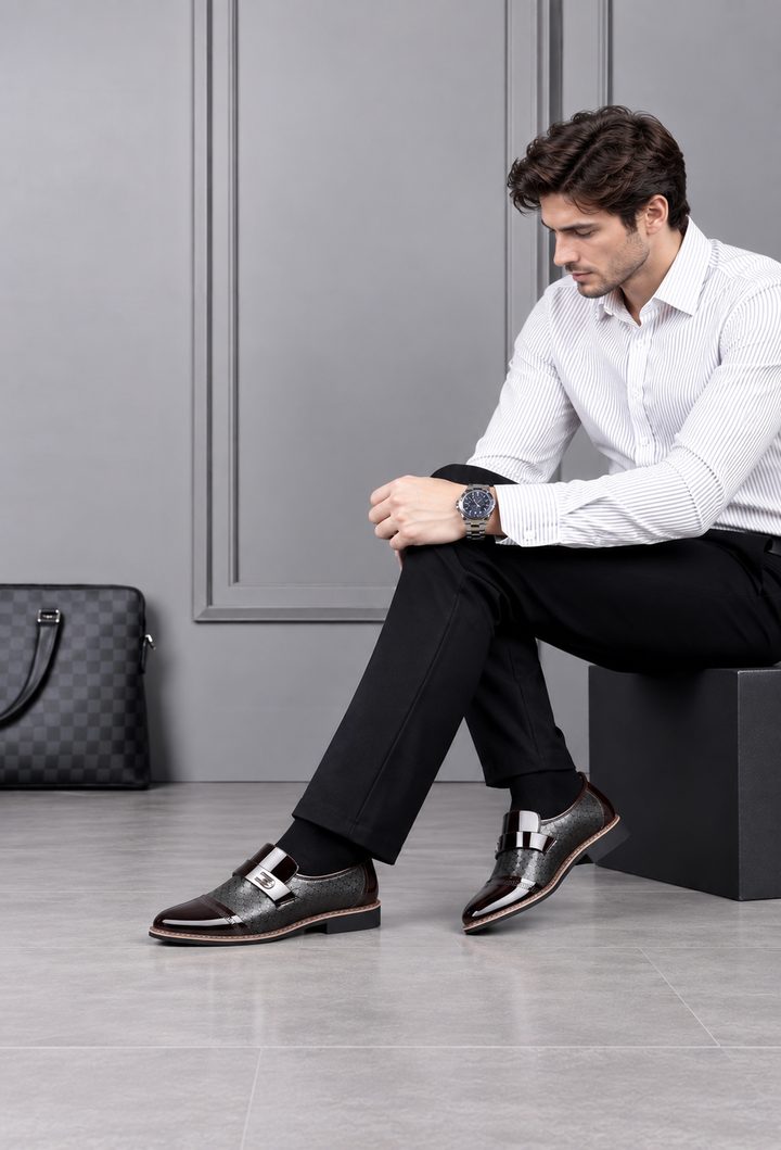 Herren-Monkstrap-Schuh mit seitlicher Schnalle und glänzender Oberfläche - Laurenz